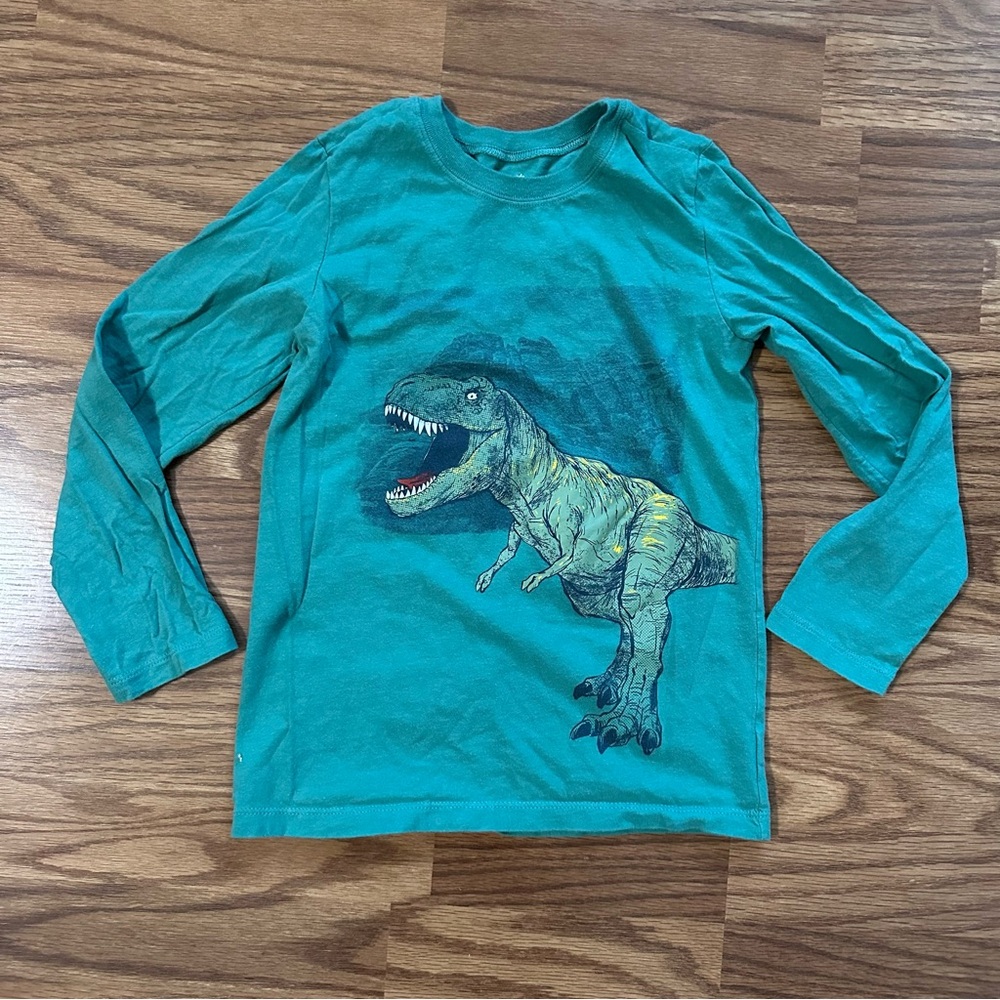 Carter’s Kids Dinosaur T-Rex Size 7 7A Long Sleeve Shirt Green 100% Cotton EUC!